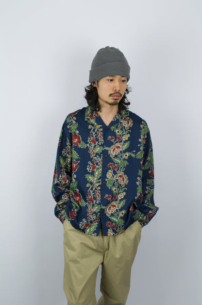 H.Unit - Open Collar Shirt, Blue Flowers