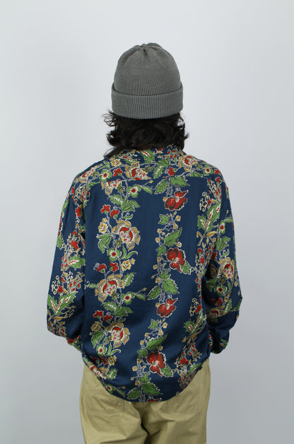 H.Unit - Open Collar Shirt, Blue Flowers