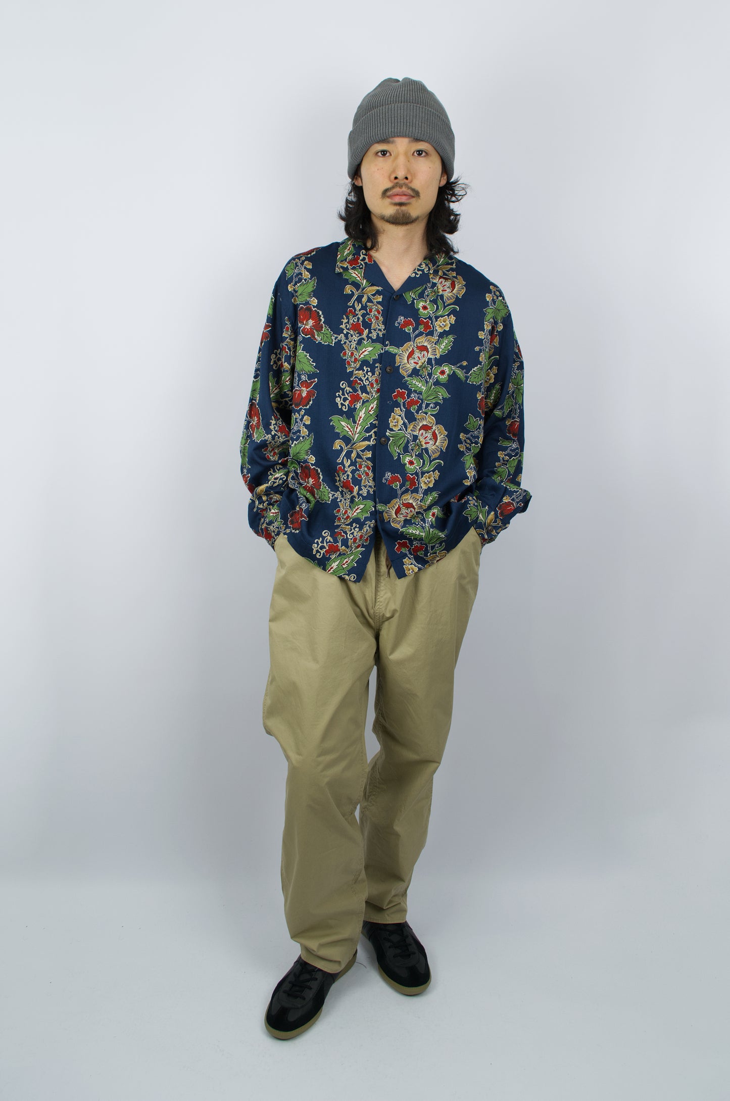 H.Unit - Open Collar Shirt, Blue Flowers