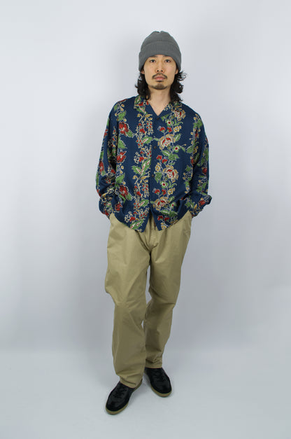 H.Unit - Open Collar Shirt, Blue Flowers