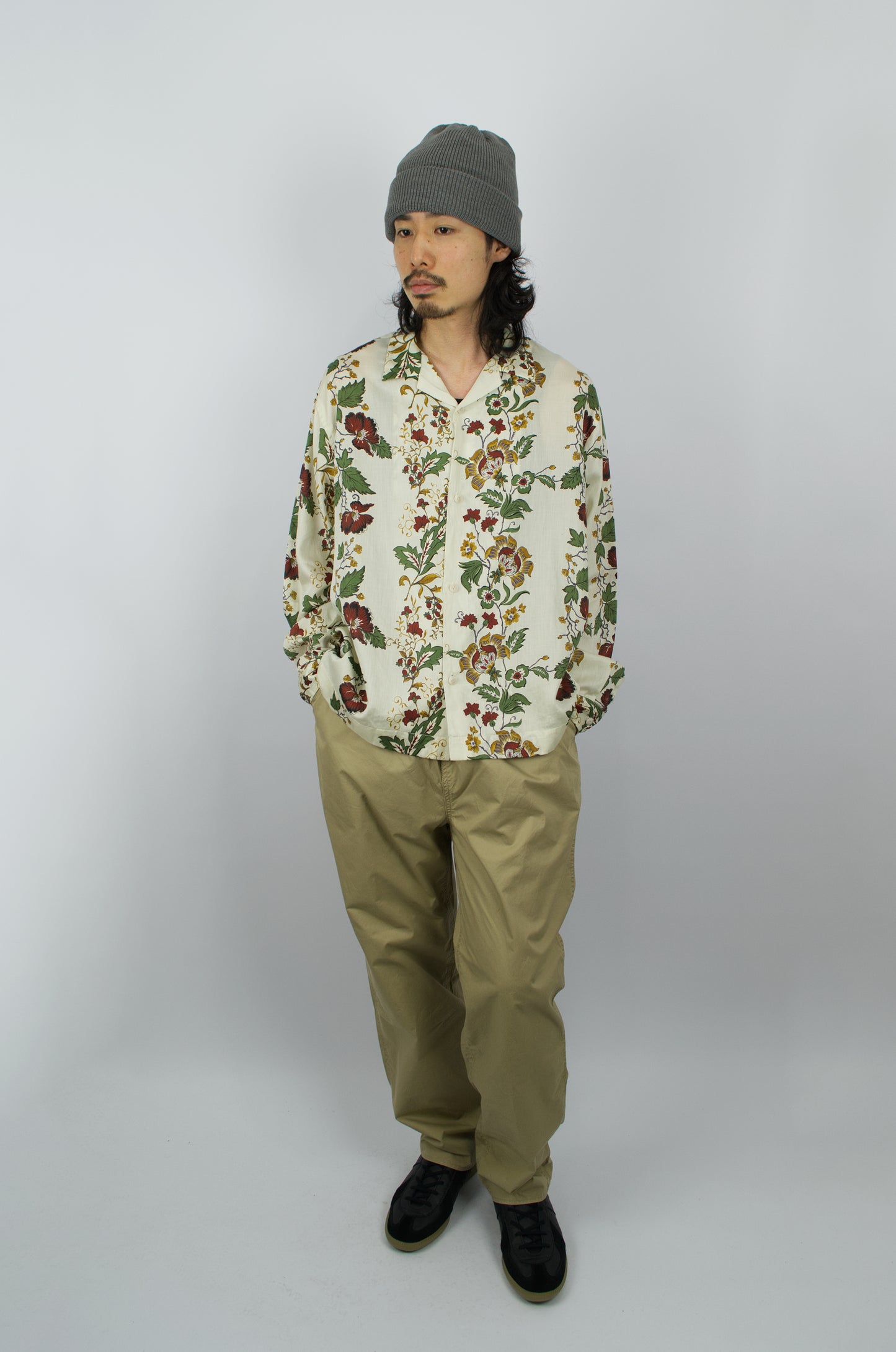 H.Unit - Open Collar Shirt, White Flowers