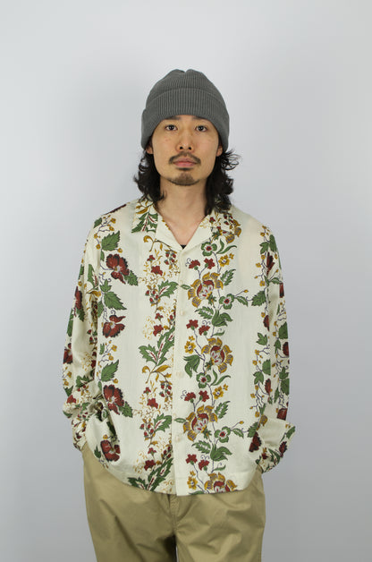 H.Unit - Open Collar Shirt, White Flowers