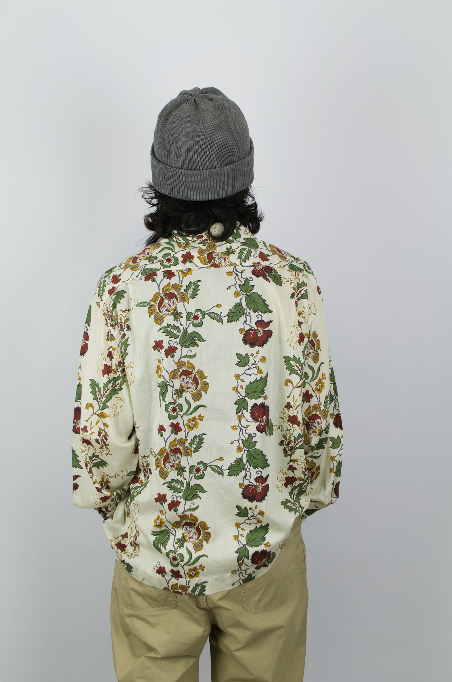 H.Unit - Open Collar Shirt, White Flowers