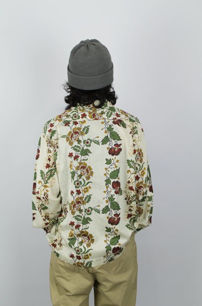 H.Unit - Open Collar Shirt, White Flowers