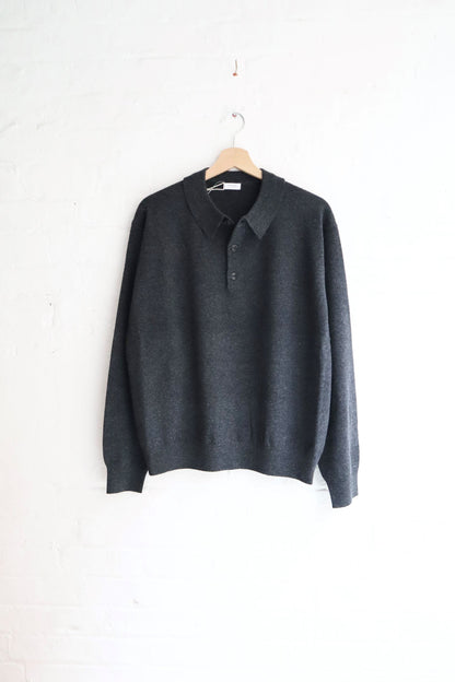 SUNNYSIDERS_Crepuscule_Crepuscule - Long Sleeve Polo Knit, Charcoal_knitwear