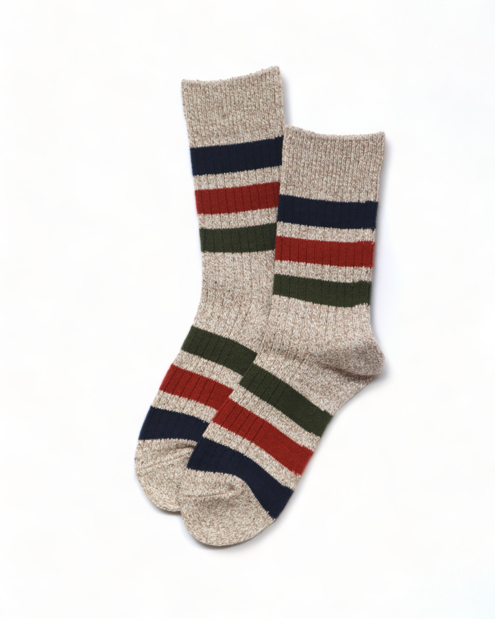 Rototo - Park Stripe Crew Socks, Beige