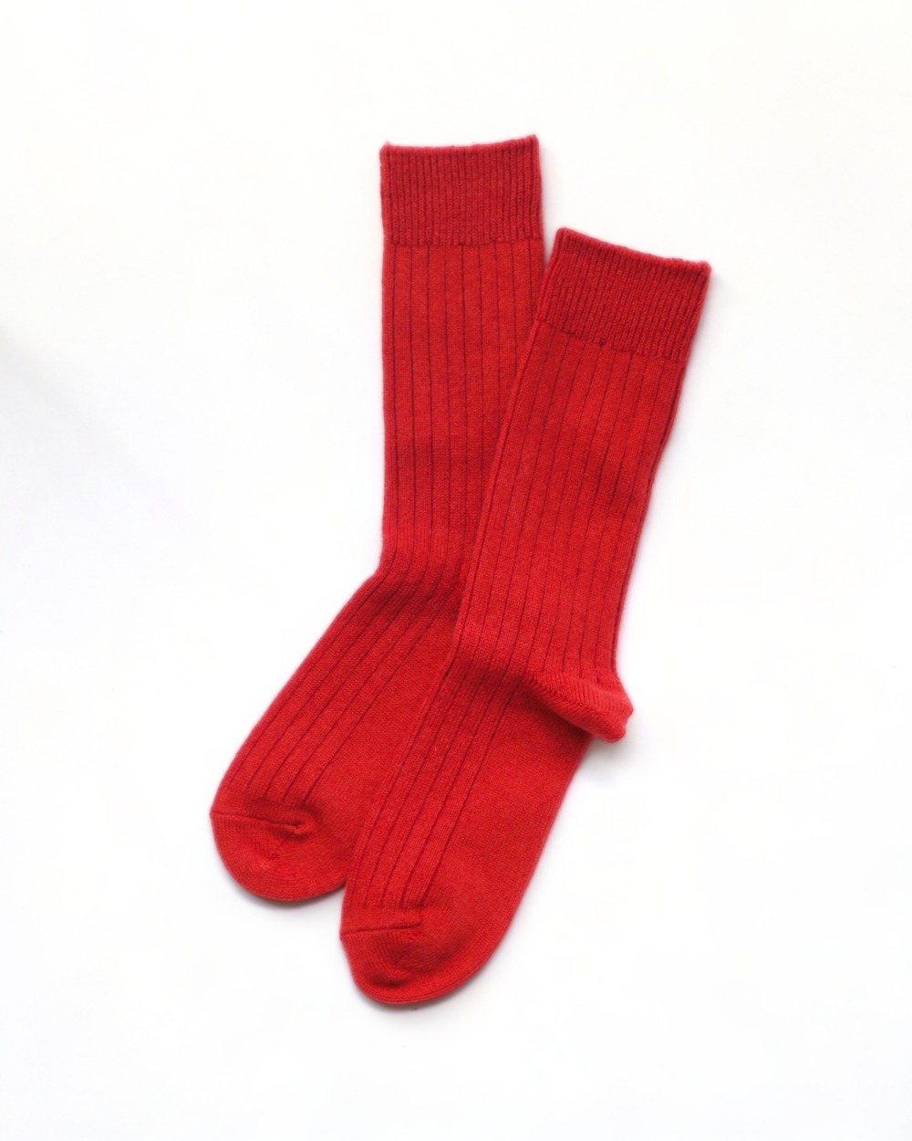 R1327 COTTON WOOL RIBBED CREW SOCKS - Red