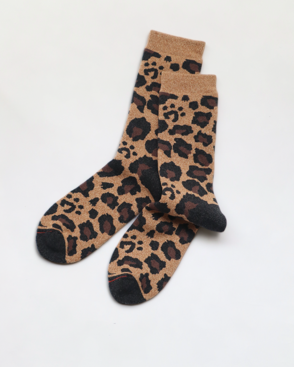 Rototo - Pile Leopard Crew Socks, Dark Beige