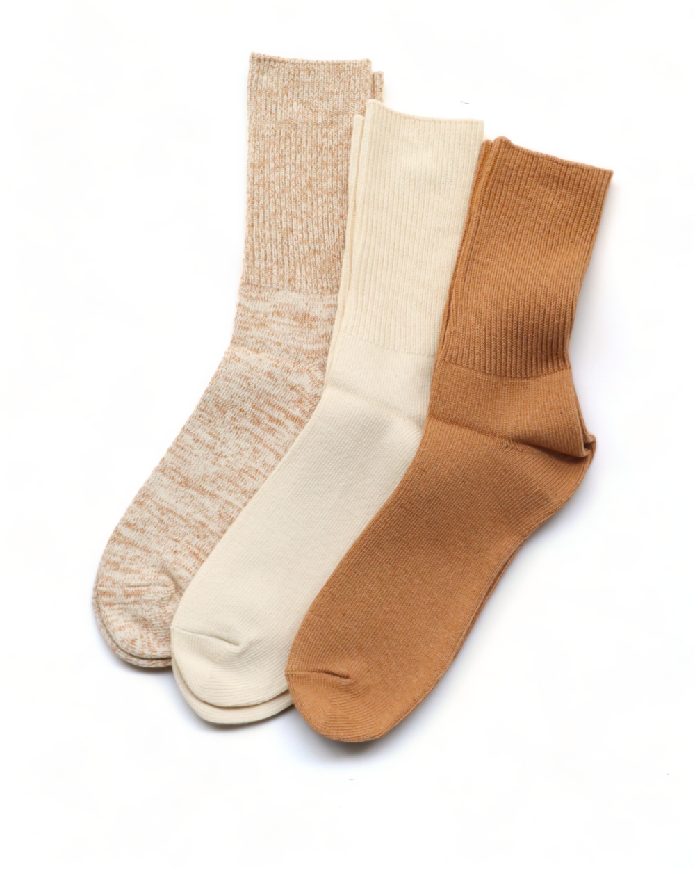 Organic Daily 3 Pack Ribbed Crew Socks, Ecru / Brown