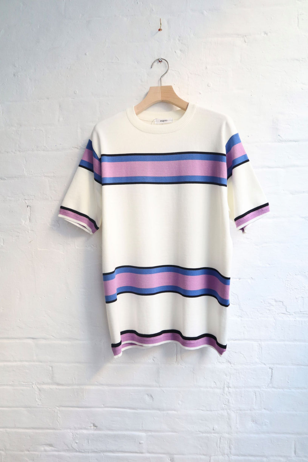 Border Knit T-Shirt [WF1-K15B] White × Purple