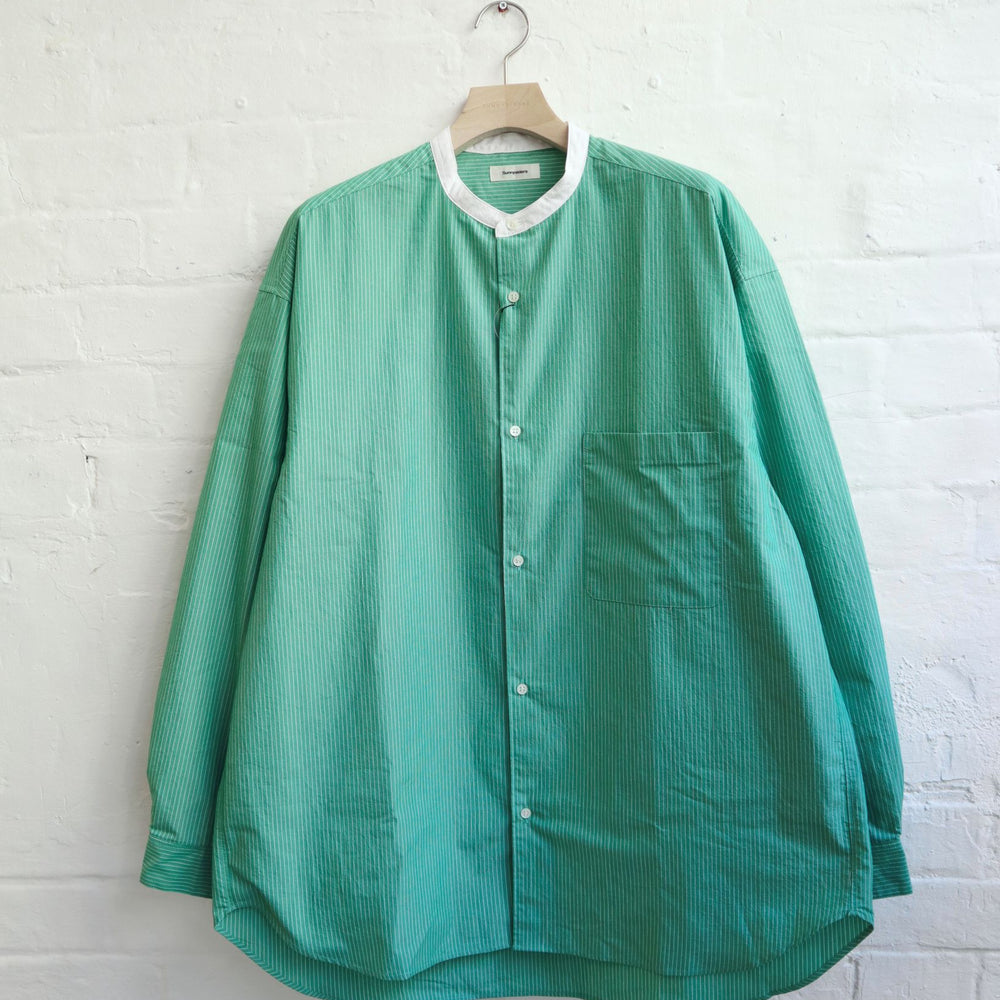 SUNNYSIDERS_SUNNYSIDERS_Banded Collar LS Striped Shirt [SHT-102] Mint Green_Shirts