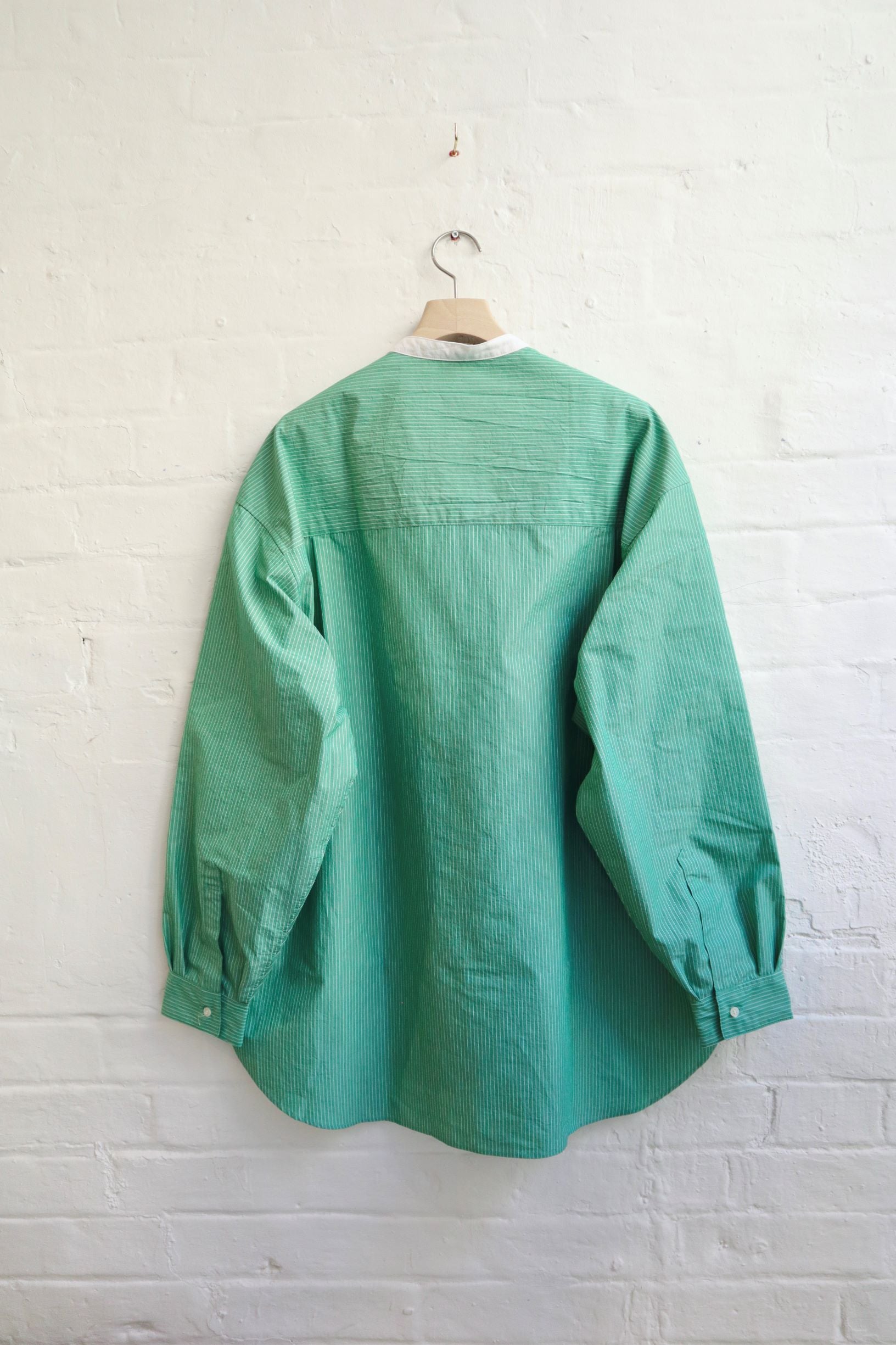 SUNNYSIDERS_SUNNYSIDERS_Banded Collar LS Striped Shirt [SHT-102] Mint Green_Shirts