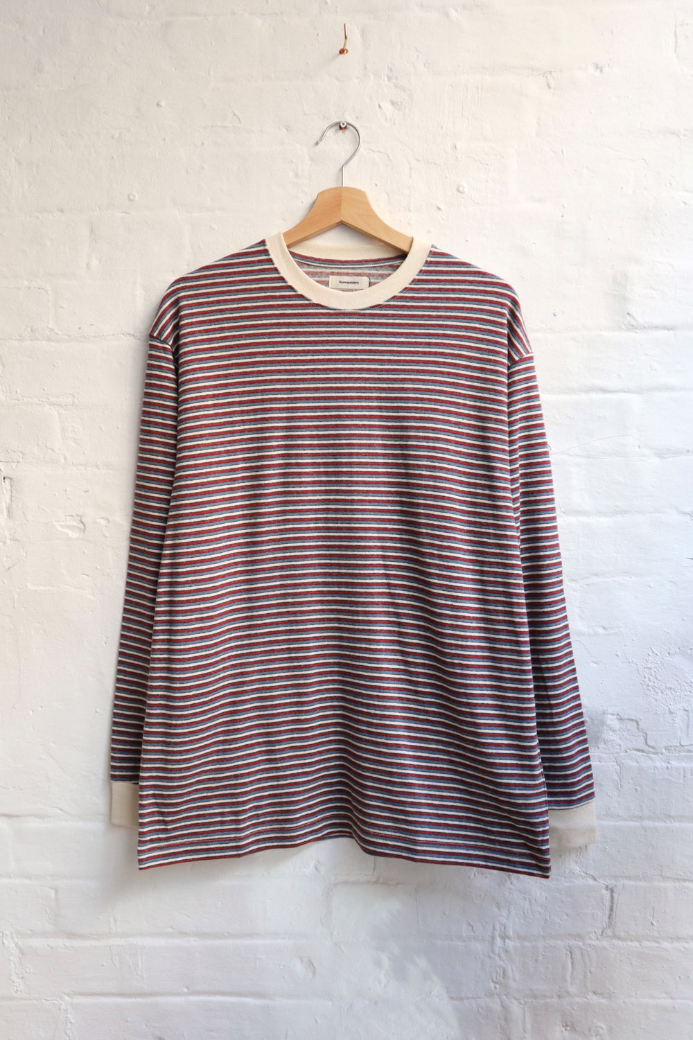 Sunnysiders - Multiborder LS Stripe T-Shirt, Smoke Blue x Bordeaux