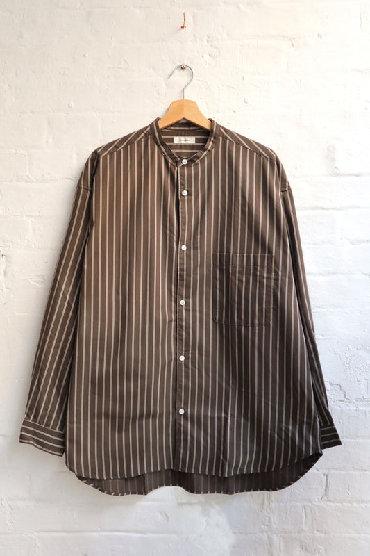 Sunnysiders - Banded Collar LS Shirt, Cocoa / White Stripe