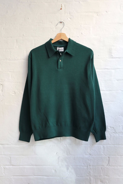 Yonetomi - Wave Cotton Knit Polo, Dark Green