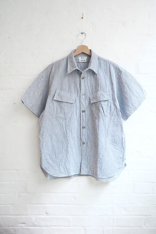 Fujito - Short Sleeve Fatigue Shirt, Navy Stripe