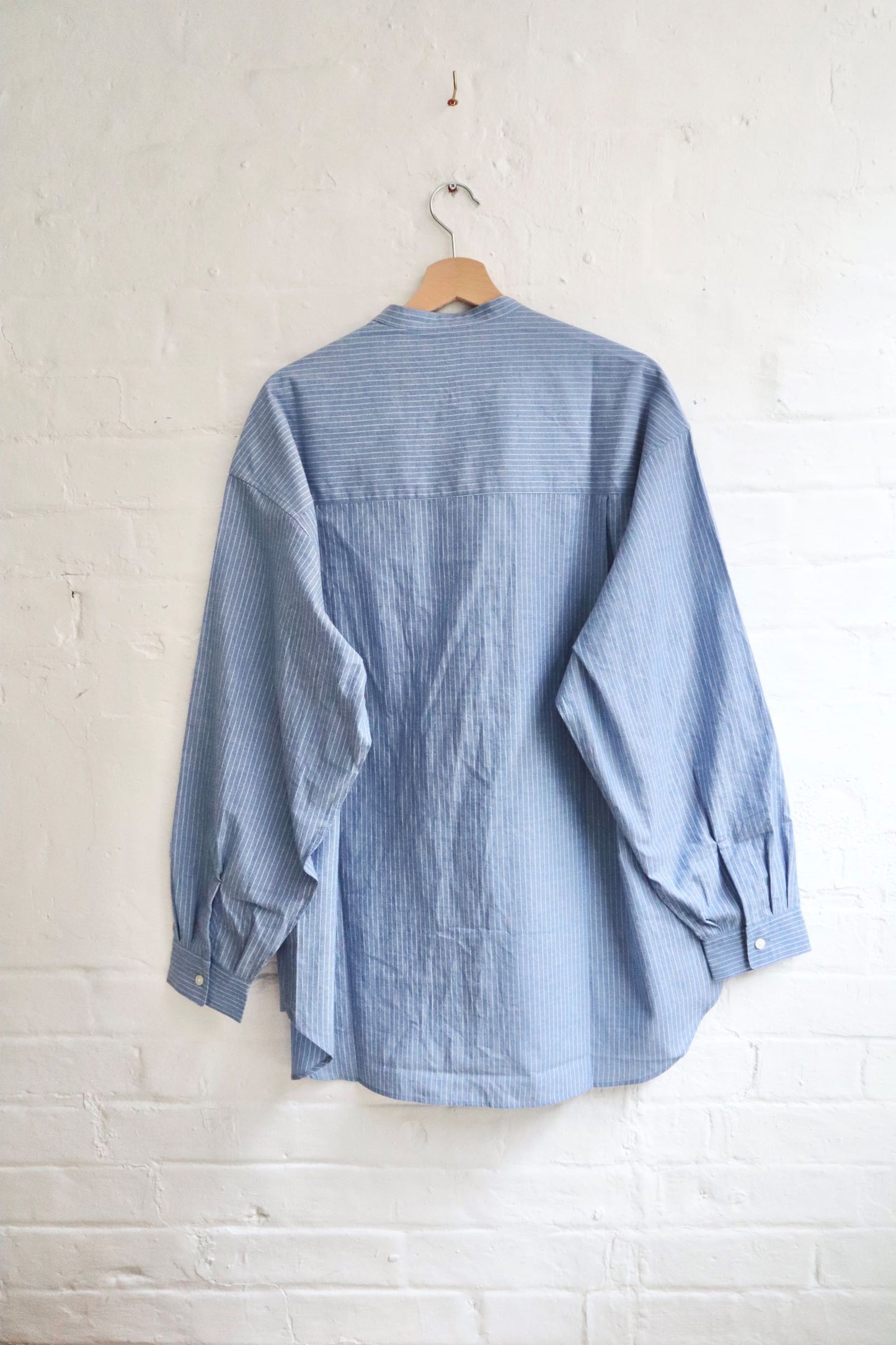 Sunnysiders - Band Collar Shirt, Chambray Stripe