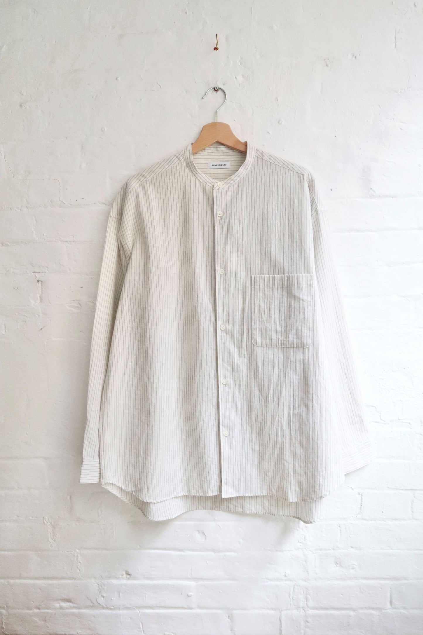 Sunnysiders - Band Collar Shirt, Ivory Stripe