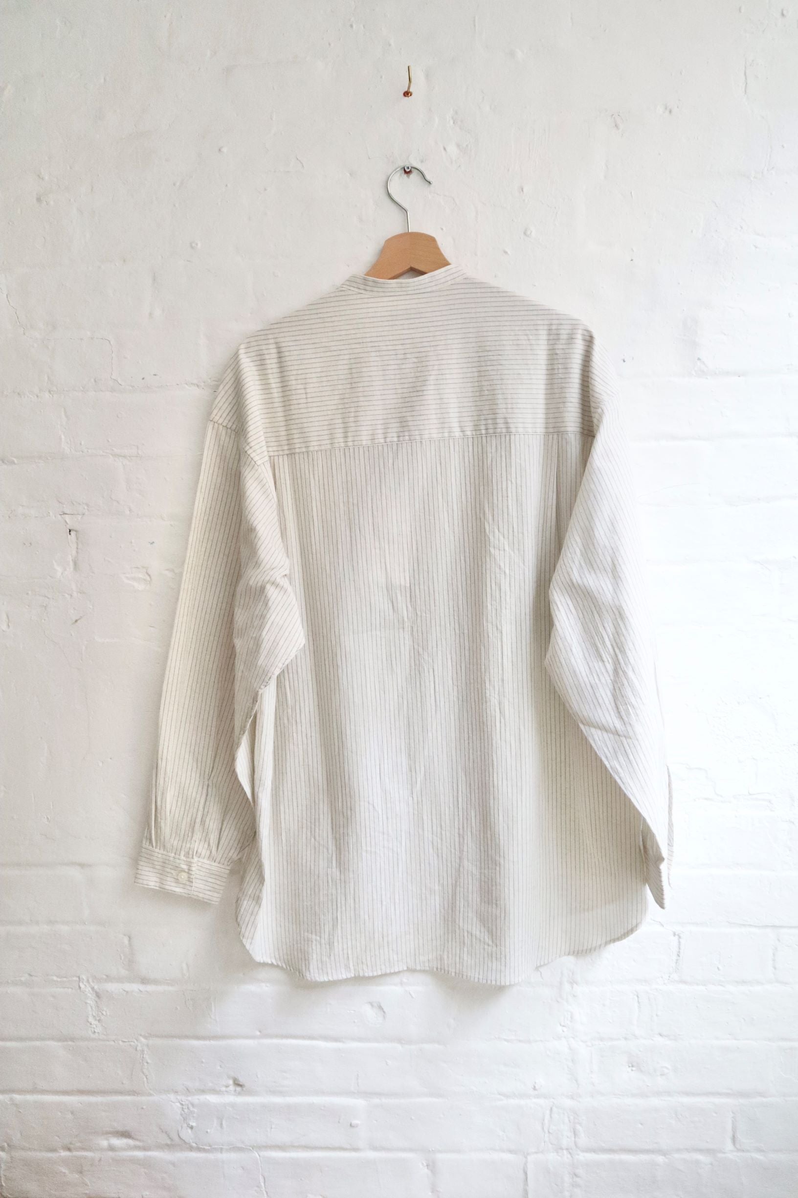 SUNNYSIDERS_SUNNYSIDERS_Sunnysiders - Band Collar Shirt, Ivory Stripe_Shirts