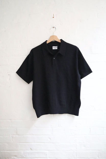 Yonetomi - Light Wave Cotton Knit Polo, Dark Navy