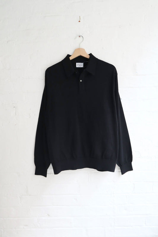 Yonetomi - Wave Cotton Knit Polo, Black