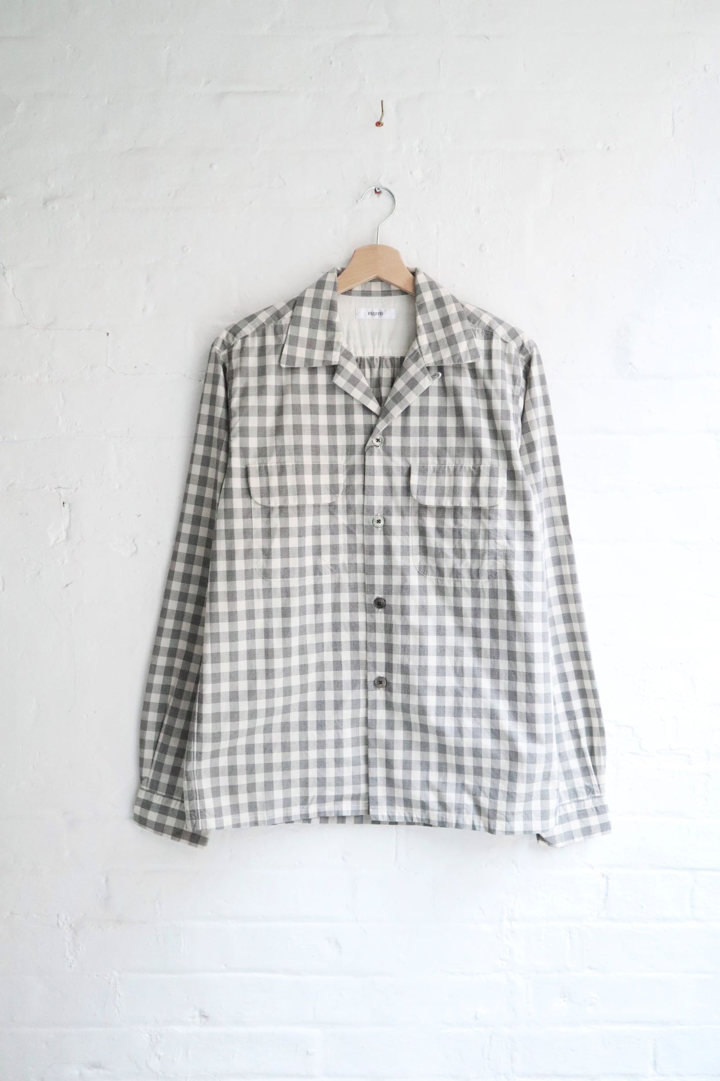 Fujito - Open Collar Shirt, White Check