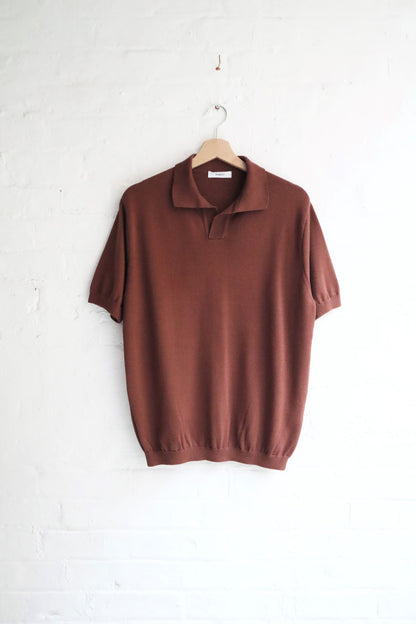 Fujito - Skipper Knit Polo. Brown