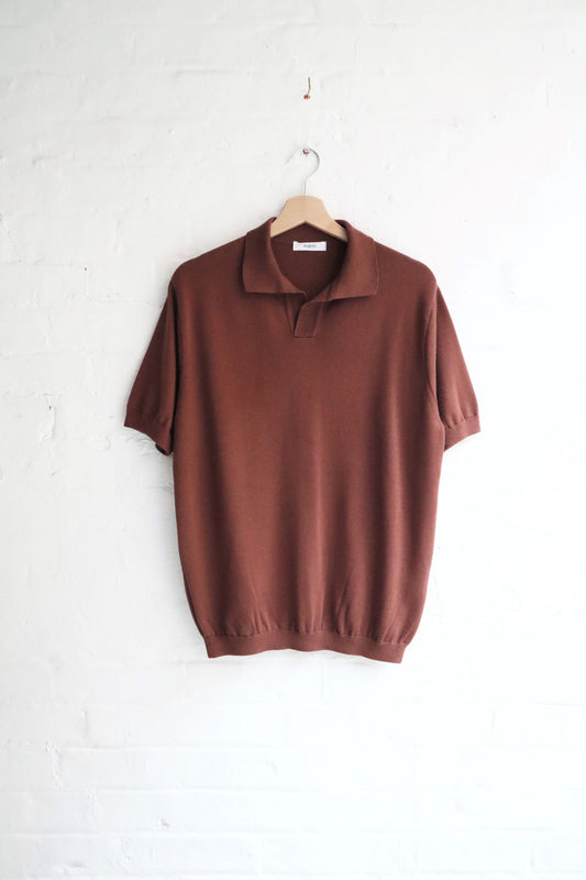 Fujito - Skipper Knit Polo. Brown