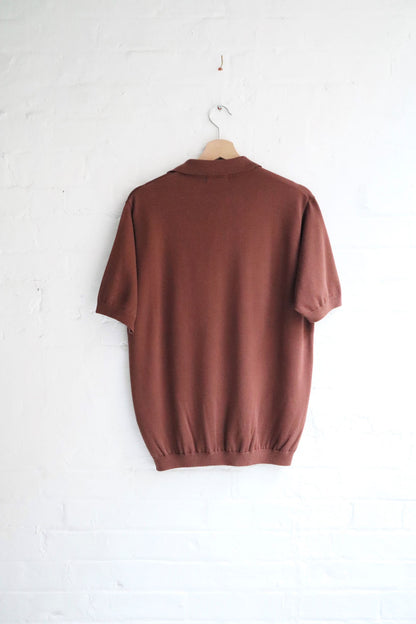 Fujito - Skipper Knit Polo. Brown