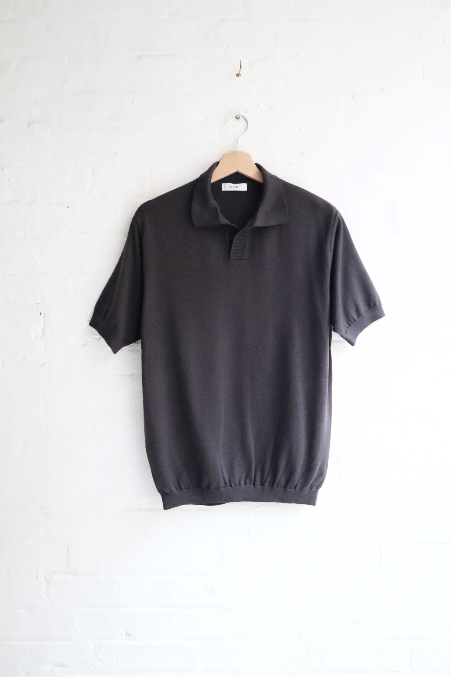 Fujito - Skipper Knit Polo. Charcoal