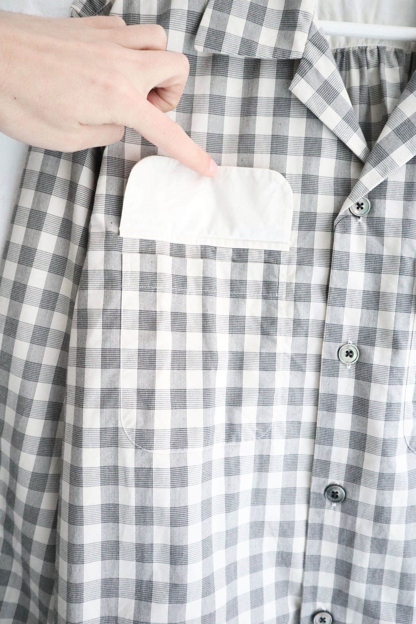Fujito - Open Collar Shirt, White Check