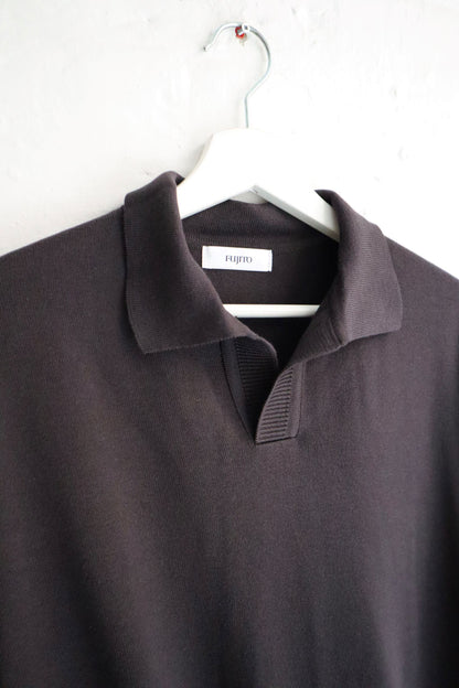 Fujito - Skipper Knit Polo. Charcoal