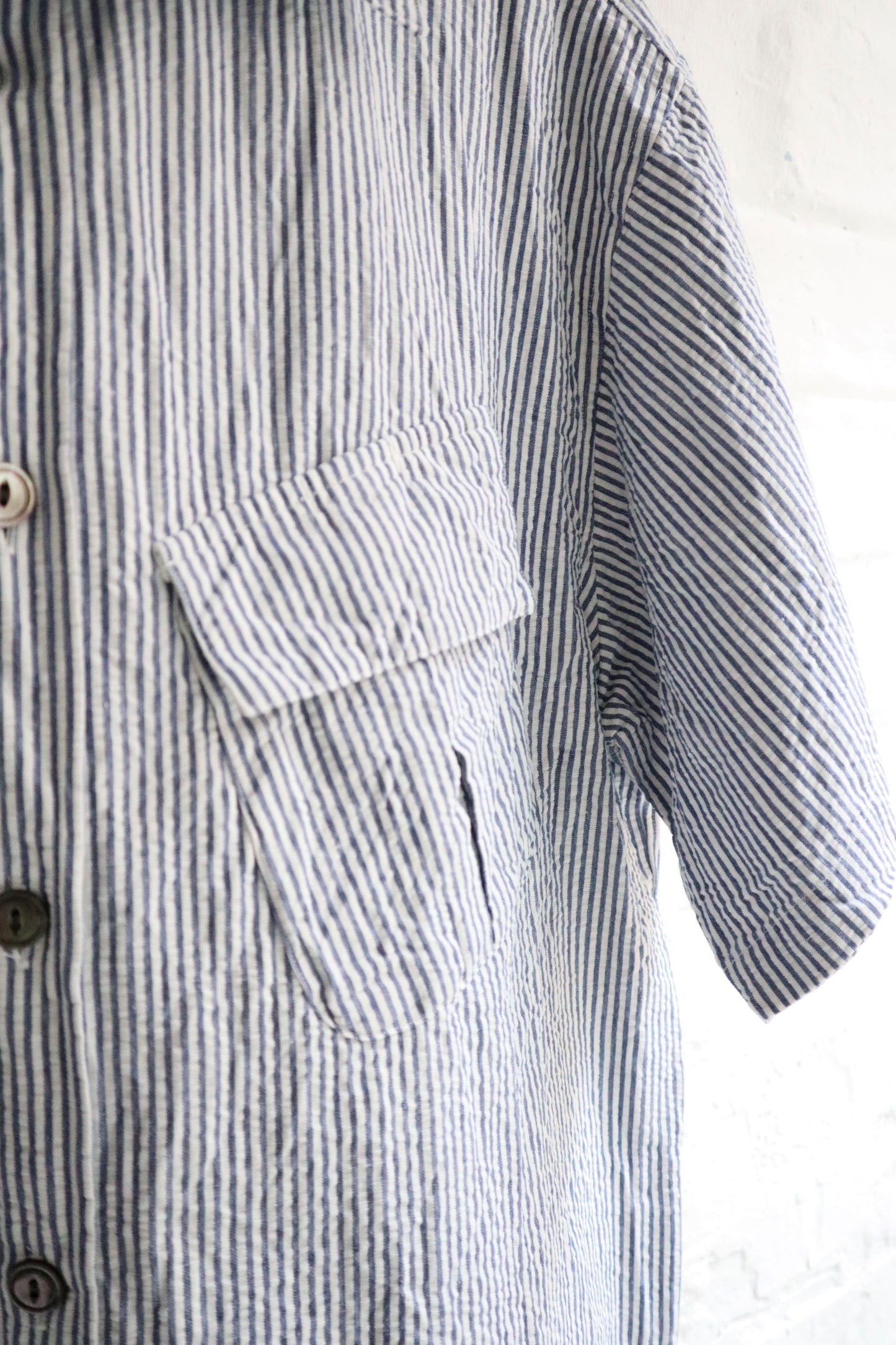 Fujito - Short Sleeve Fatigue Shirt, Navy Stripe
