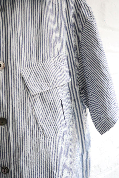 Fujito - Short Sleeve Fatigue Shirt, Navy Stripe