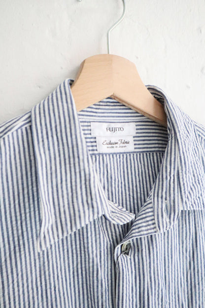Fujito - Short Sleeve Fatigue Shirt, Navy Stripe