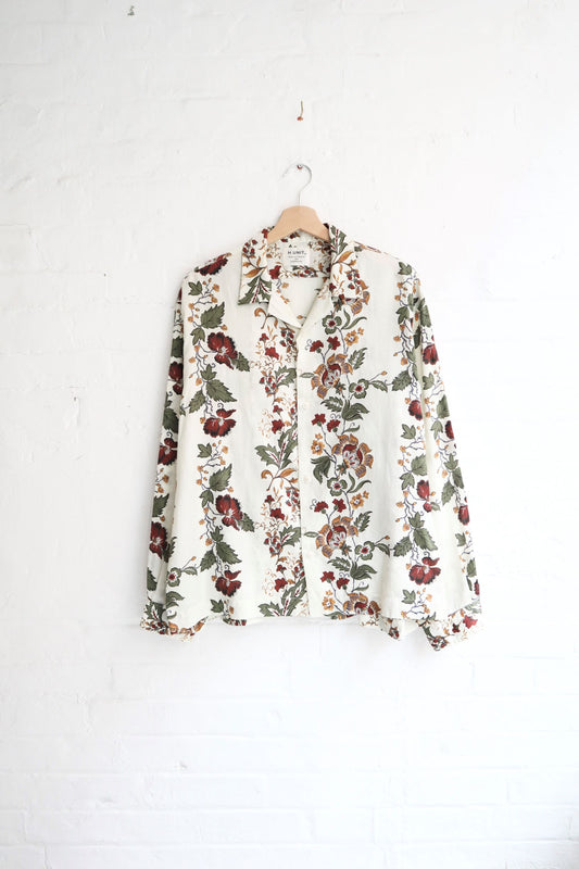 H.Unit - Open Collar Shirt, White Flowers