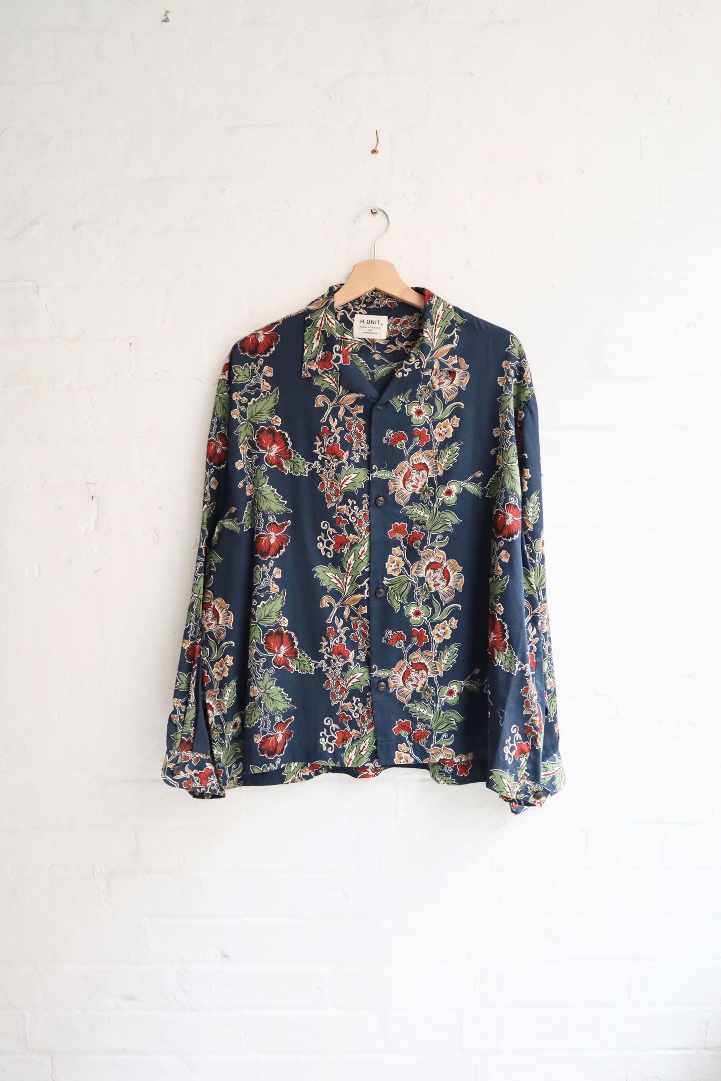 H.Unit - Open Collar Shirt, Blue Flowers