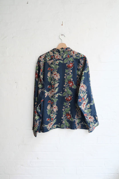 H.Unit - Open Collar Shirt, Blue Flowers