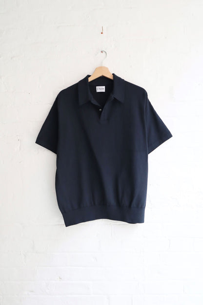 Yonetomi - Wave Cotton Polo, Navy