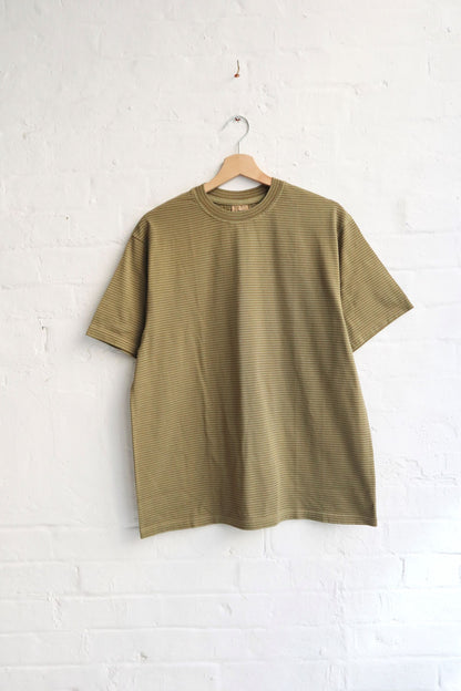 Yonetomi - 'New Basic' Short Sleeve T-Shirt, Olive Border