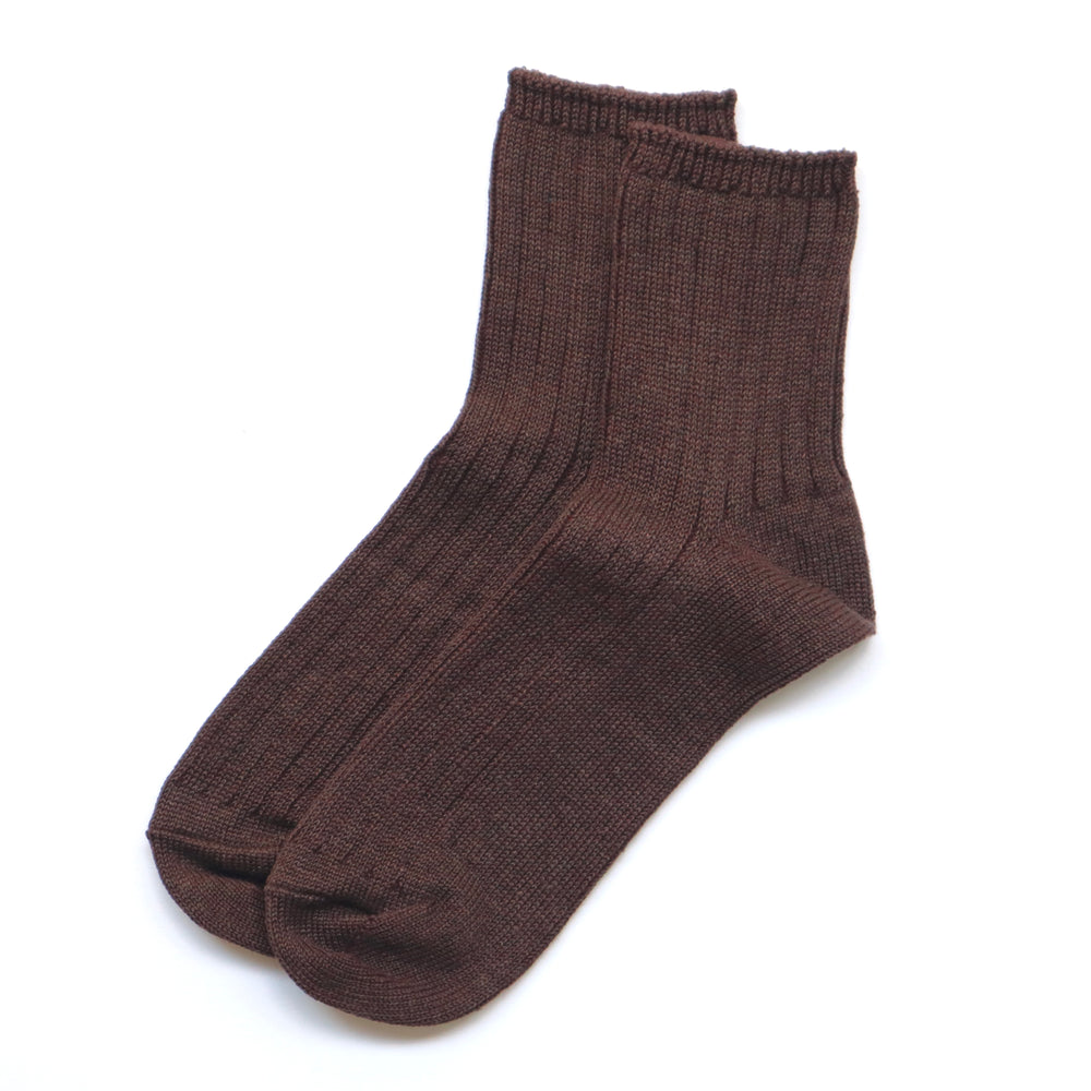 SUNNYSIDERS_ROTOTO_R1030 LINEN COTTON RIBBED ANKLE SOCKS Brown_Socks