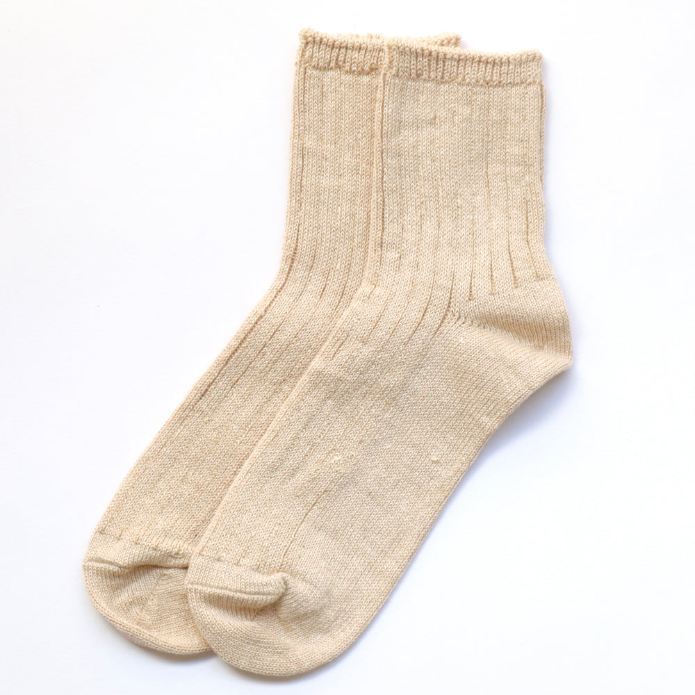 SUNNYSIDERS_ROTOTO_R1030 LINEN COTTON RIBBED ANKLE SOCKS Raw Beige_Socks