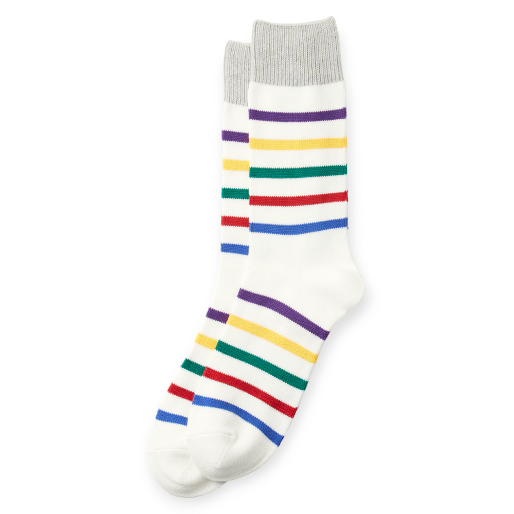 SUNNYSIDERS_ROTOTO_R1464 FIVE STRIPE CREW SOCKS White_Socks