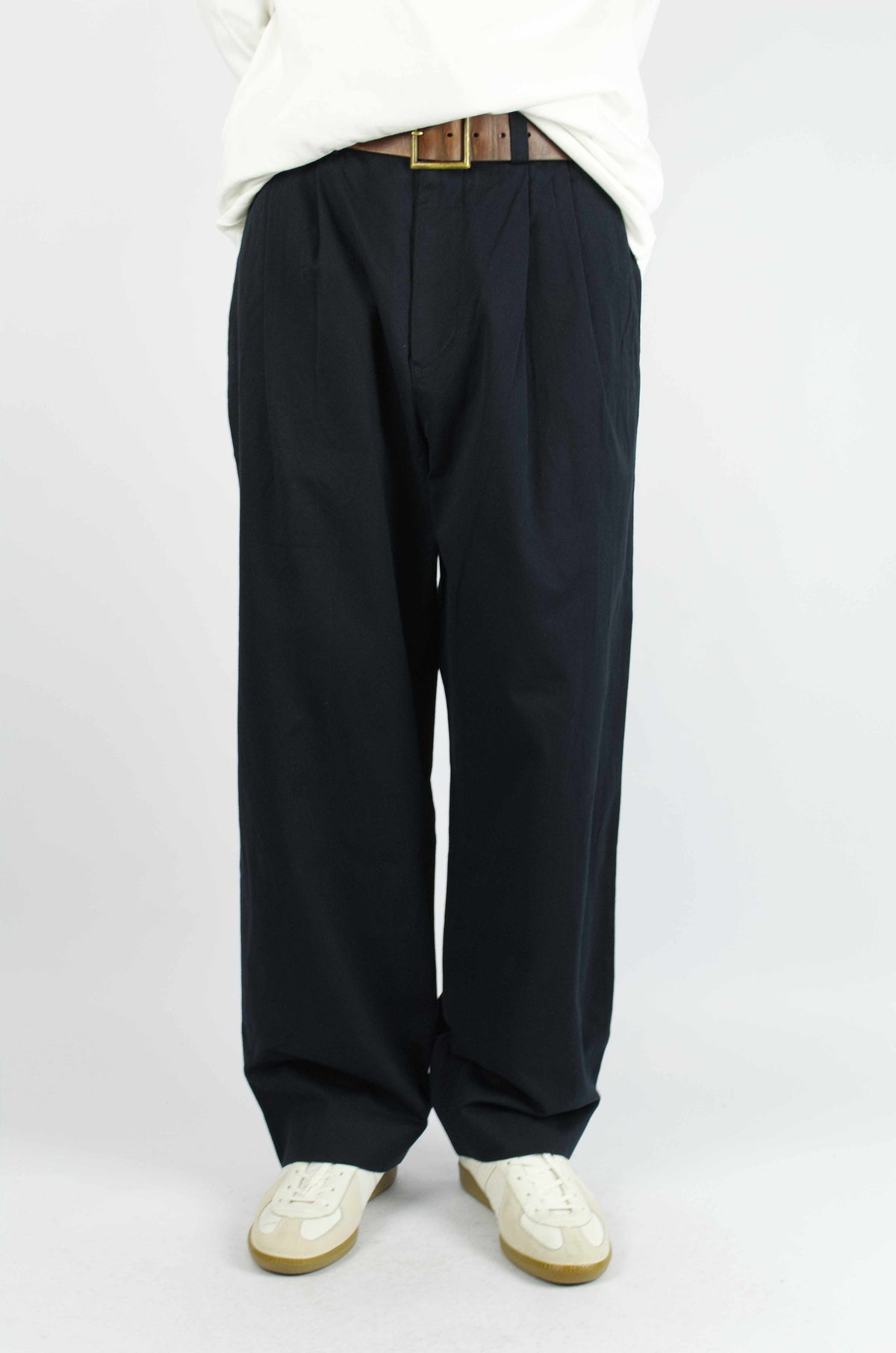 Yaeca - Chino Trousers Two-Tuck Straight, Navy