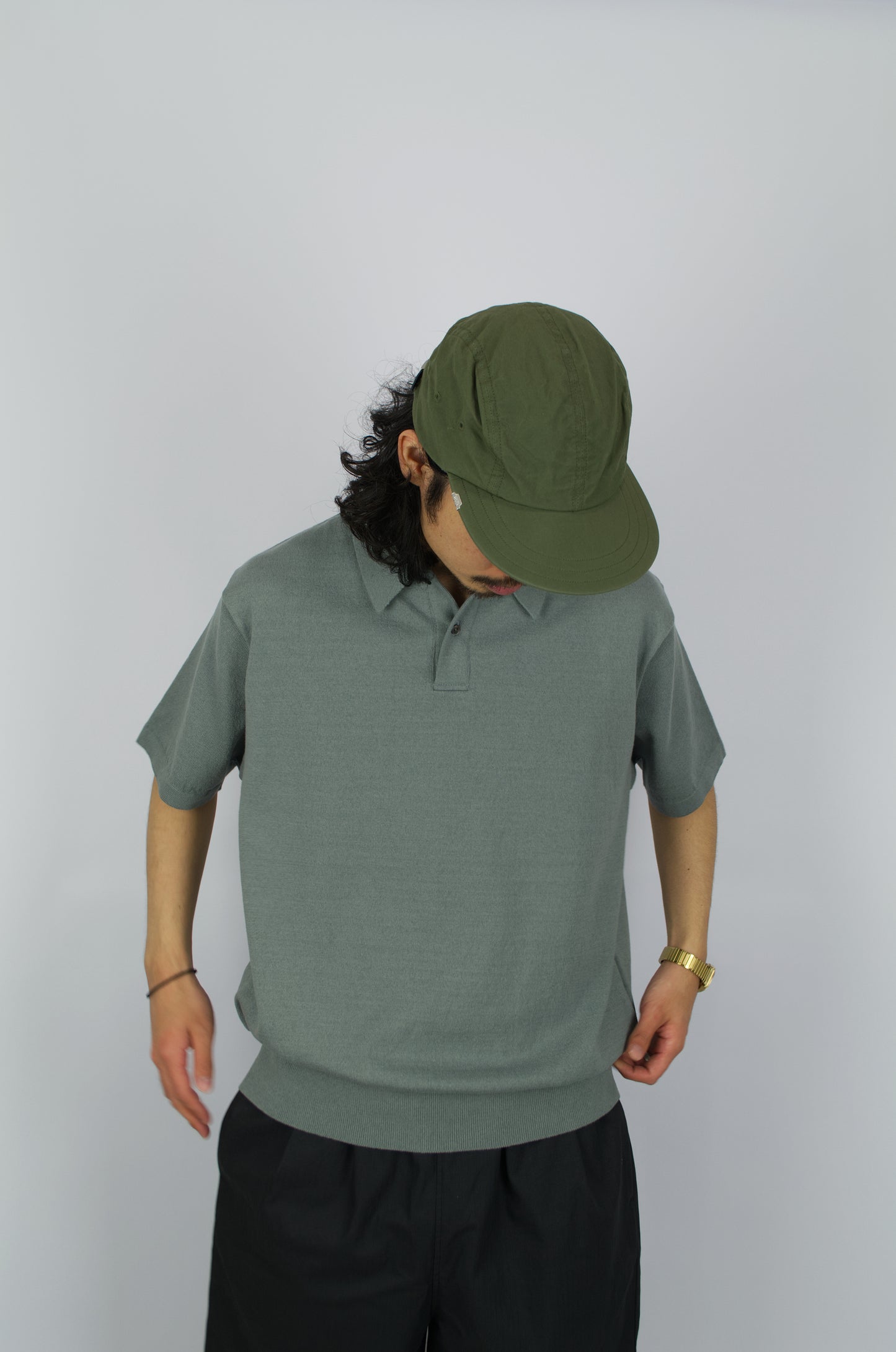 Yonetomi - Wave Cotton Polo, Blue Grey