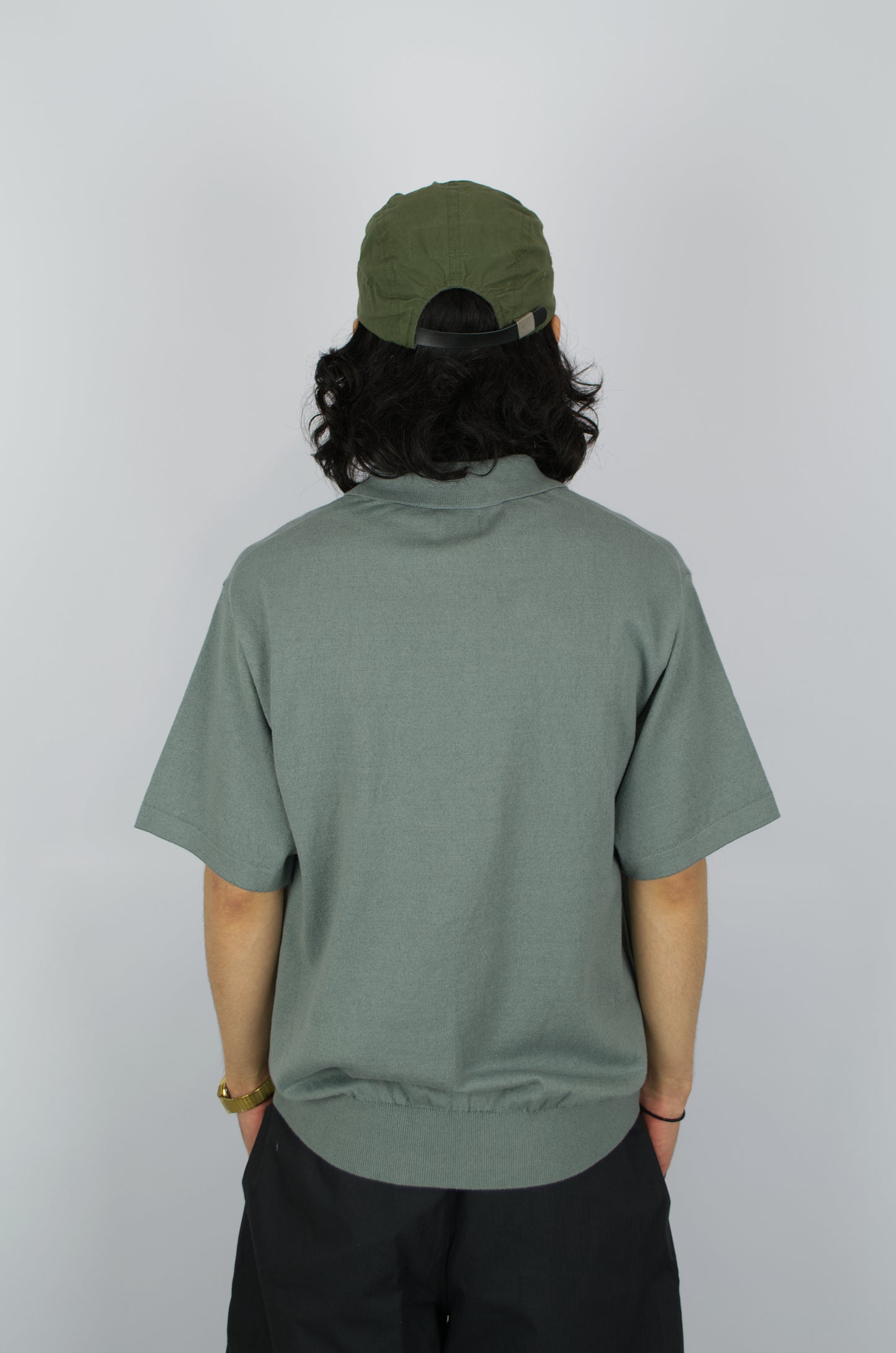Yonetomi - Wave Cotton Polo, Blue Grey