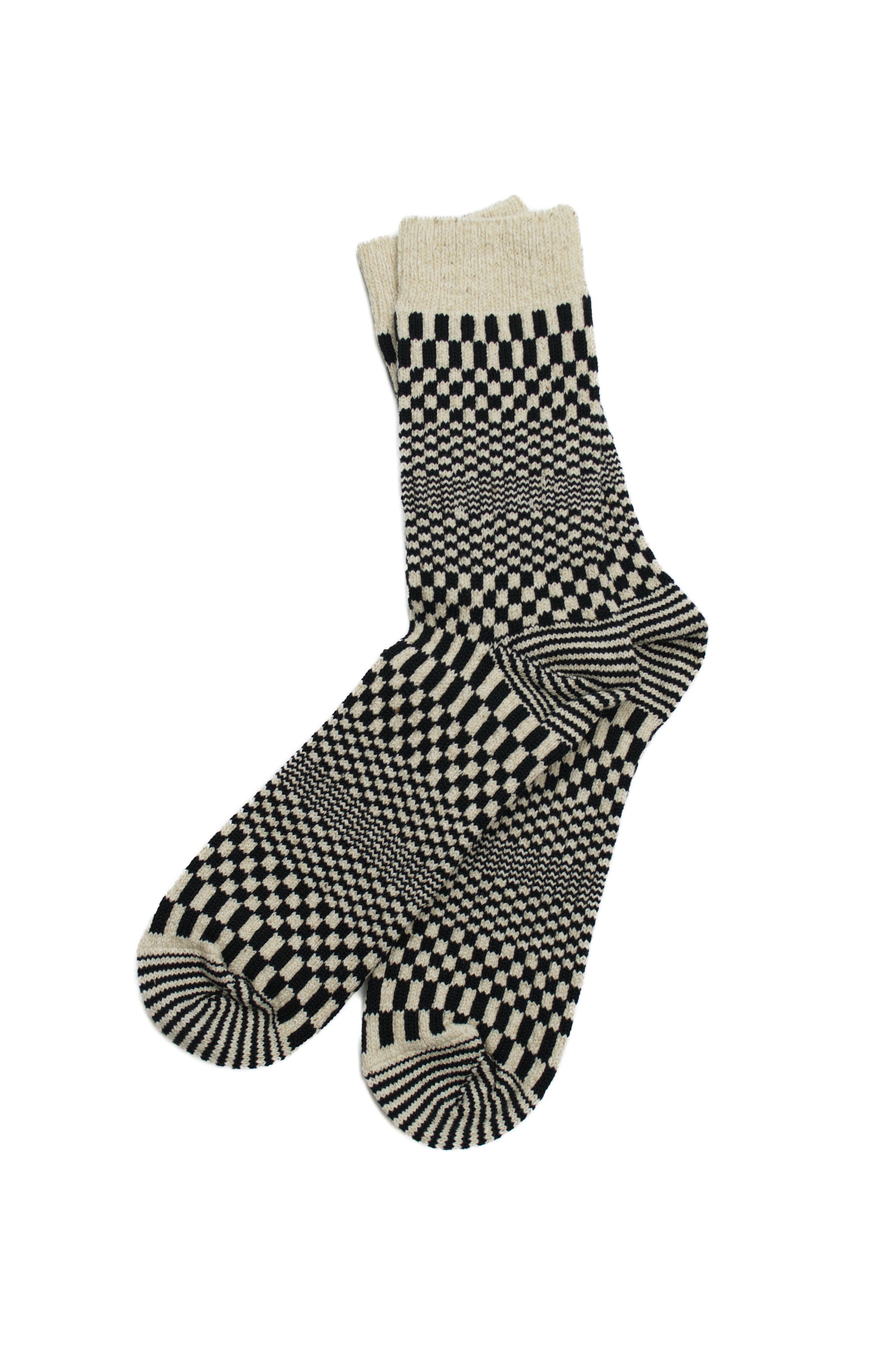 SUNNYSIDERS_ROTOTO_Rototo - Warped Checker Crew Socks, Black_Socks