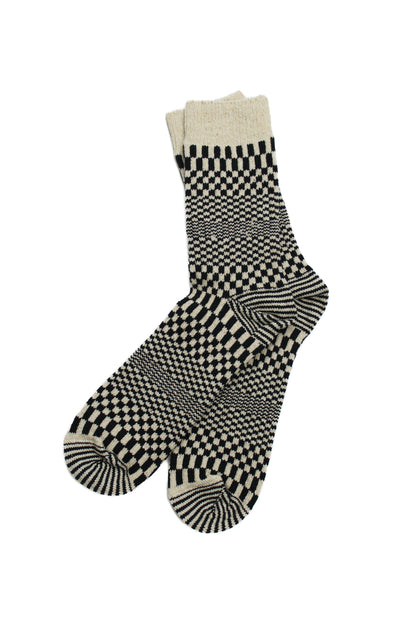 SUNNYSIDERS_ROTOTO_Rototo - Warped Checker Crew Socks, Black_Socks