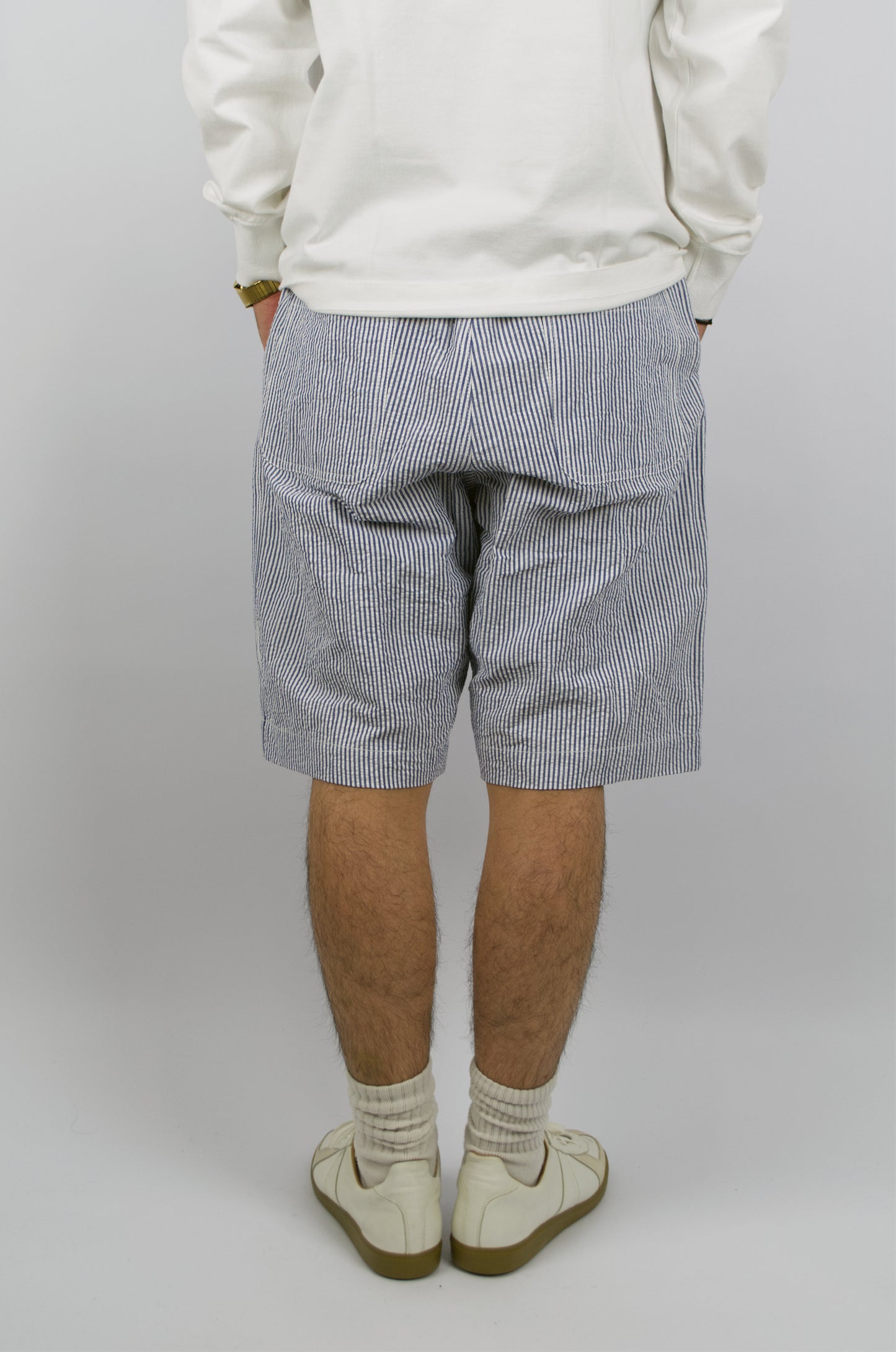 Fujito - Wide Easy Shorts, Navy Seersucker