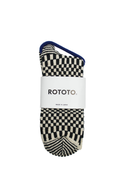 SUNNYSIDERS_ROTOTO_Rototo - Warped Checker Crew Socks, Black_Socks